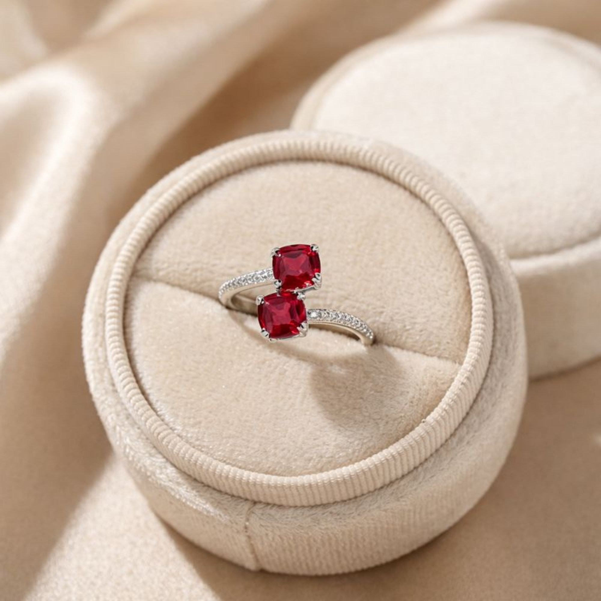 Lab Grown Ruby Bypass Dual Stone Ring