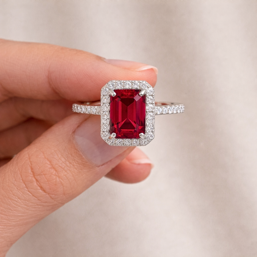 Lab Grown Ruby Octagon Ring