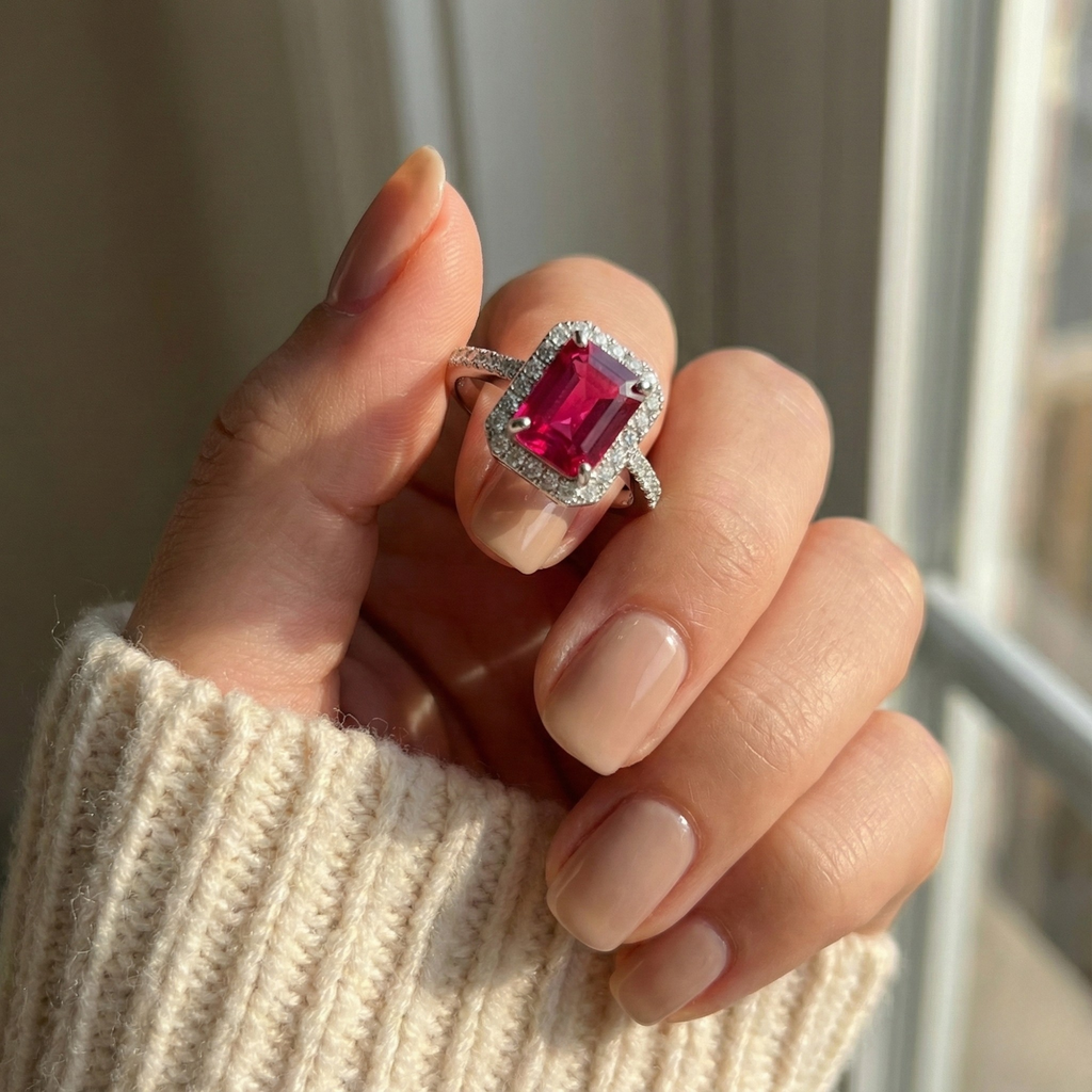 Lab Grown Ruby Octagon Ring