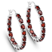 Load image into Gallery viewer, Genuine Garnet Hoop Earrings