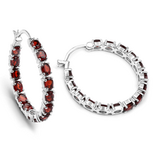 Load image into Gallery viewer, Genuine Garnet Hoop Earrings