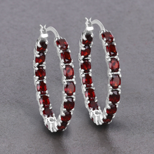 Load image into Gallery viewer, Genuine Garnet Hoop Earrings