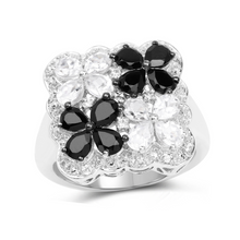 Load image into Gallery viewer, Black Spinel White Topaz Floral Ring