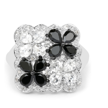 Load image into Gallery viewer, Black Spinel White Topaz Floral Ring
