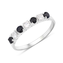 Load image into Gallery viewer, Black Sapphire and White Topaz Half Eternity Ring