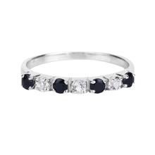Load image into Gallery viewer, Black Sapphire and White Topaz Half Eternity Ring