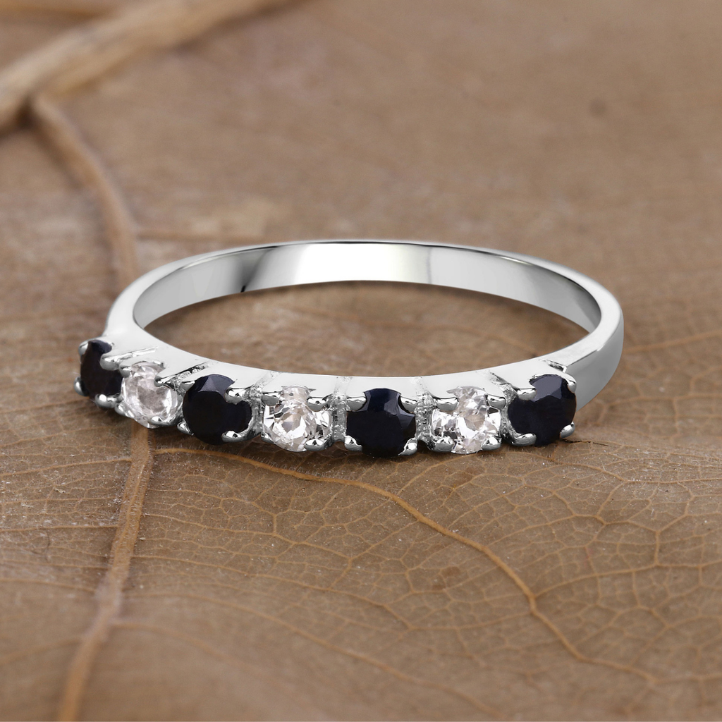 Black Sapphire and White Topaz Half Eternity Ring