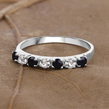 Load image into Gallery viewer, Black Sapphire and White Topaz Half Eternity Ring
