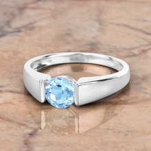 Load image into Gallery viewer, 925 Sterling Silver Blue Topaz Solitaire Unisex Ring