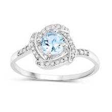 Load image into Gallery viewer, 14K White Gold Aquamarine Halo Ring with White Diamonds