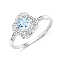 Load image into Gallery viewer, 14K White Gold Aquamarine Halo Ring with White Diamonds
