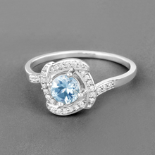 Load image into Gallery viewer, 14K White Gold Aquamarine Halo Ring with White Diamonds