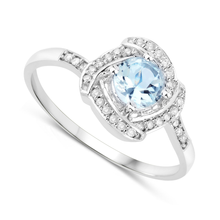 Load image into Gallery viewer, 14K White Gold Aquamarine Halo Ring with White Diamonds