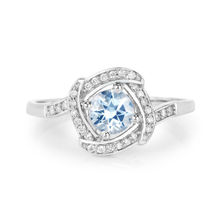 Load image into Gallery viewer, 14K White Gold Aquamarine Halo Ring with White Diamonds