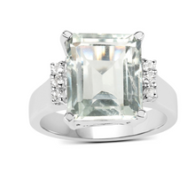 Load image into Gallery viewer, Green Amethyst and White Topaz Solitaire Sterling Silver Ring