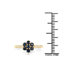 Load image into Gallery viewer, 10K Yellow Gold Blue Sapphire Floral Ring with White Diamonds