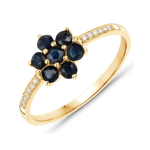 Load image into Gallery viewer, 10K Yellow Gold Blue Sapphire Floral Ring with White Diamonds