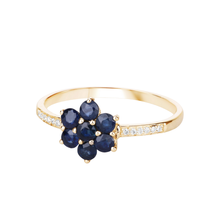 Load image into Gallery viewer, 10K Yellow Gold Blue Sapphire Floral Ring with White Diamonds