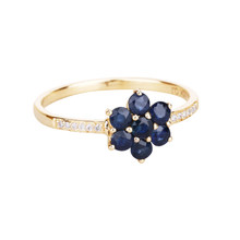 Load image into Gallery viewer, 10K Yellow Gold Blue Sapphire Floral Ring with White Diamonds