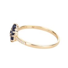 Load image into Gallery viewer, 10K Yellow Gold Blue Sapphire Floral Ring with White Diamonds
