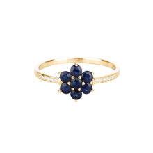 Load image into Gallery viewer, 10K Yellow Gold Blue Sapphire Floral Ring with White Diamonds