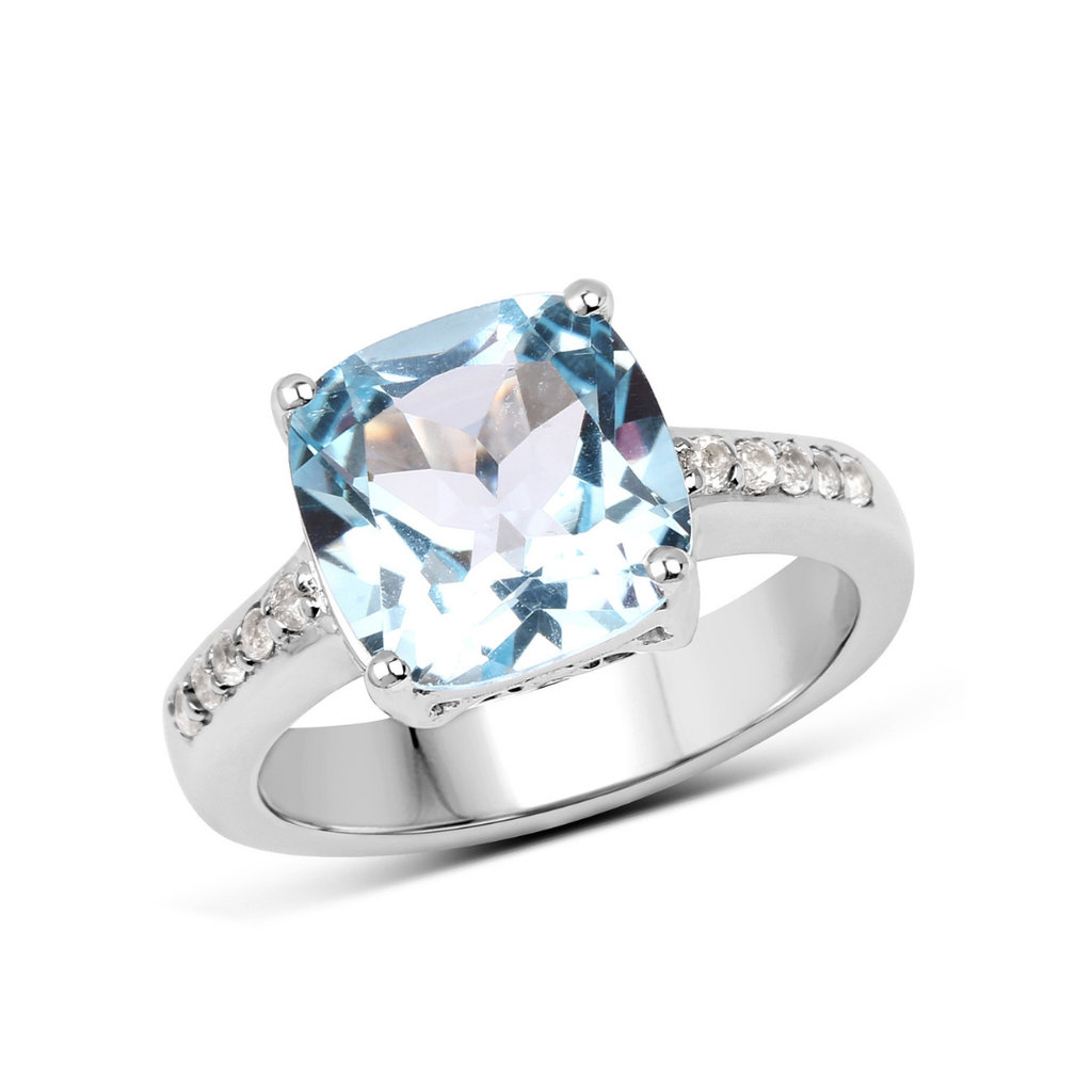 Blue Topaz Solitaire Ring with White Topaz Accents