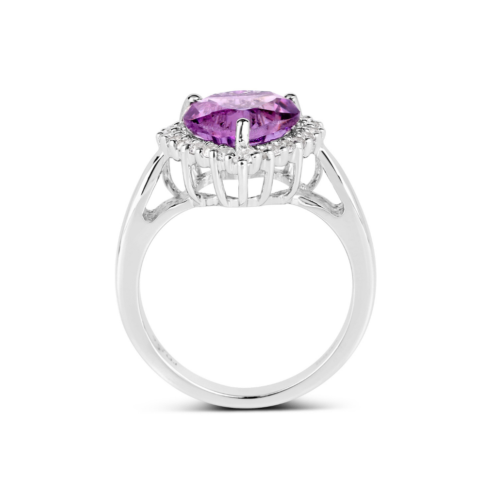 Amethyst with White Topaz Heart Ring
