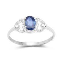 Load image into Gallery viewer, 10K White Gold Blue Sapphire and White Diamond Ring