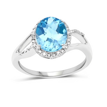 Load image into Gallery viewer, 10K White Gold Blue Topaz Halo Ring with White Diamonds