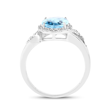 Load image into Gallery viewer, 10K White Gold Blue Topaz Halo Ring with White Diamonds