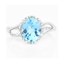 Load image into Gallery viewer, 10K White Gold Blue Topaz Halo Ring with White Diamonds