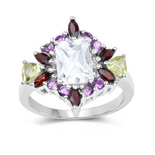 Load image into Gallery viewer, White Topaz Multi Stone Cocktail Sterling Silver Ring