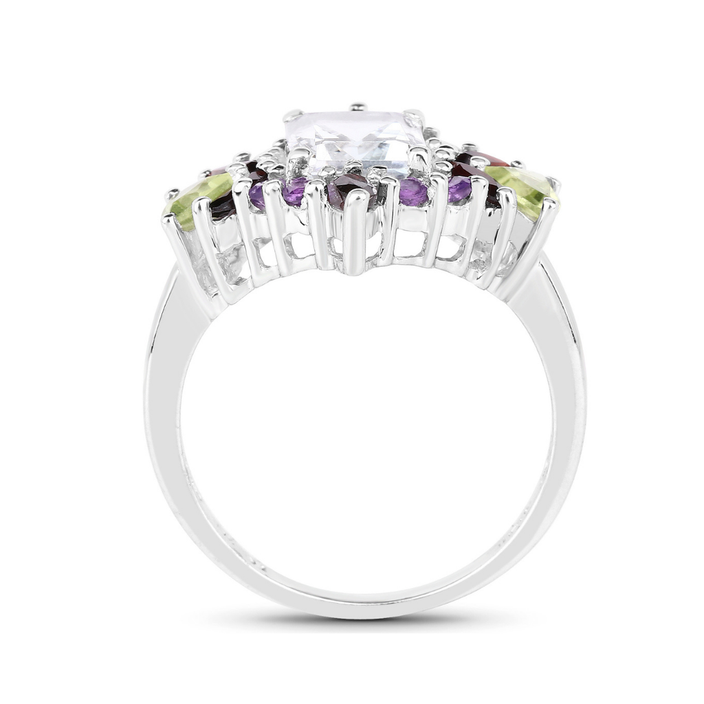 White Topaz Multi Stone Cocktail Sterling Silver Ring