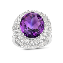 Load image into Gallery viewer, Natural Amethyst Ring and White Topaz Ring