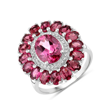 Load image into Gallery viewer, Pink Topaz and Garnet Flower Ring