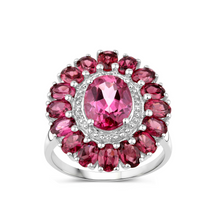 Load image into Gallery viewer, Pink Topaz and Garnet Flower Ring
