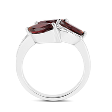 Load image into Gallery viewer, Garnet and White Topaz Three Stone Leaf Ring