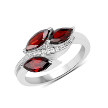 Load image into Gallery viewer, Garnet and White Topaz Three Stone Leaf Ring