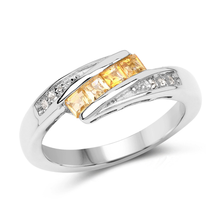 Load image into Gallery viewer, Yellow Beryl and White Zircon Bypass Silver Ring