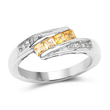 Load image into Gallery viewer, Yellow Beryl and White Zircon Bypass Silver Ring