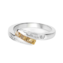 Load image into Gallery viewer, Yellow Beryl and White Zircon Bypass Silver Ring