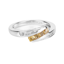 Load image into Gallery viewer, Yellow Beryl and White Zircon Bypass Silver Ring