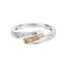 Load image into Gallery viewer, Yellow Beryl and White Zircon Bypass Silver Ring