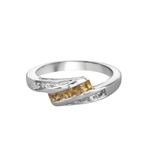 Load image into Gallery viewer, Yellow Beryl and White Zircon Bypass Silver Ring