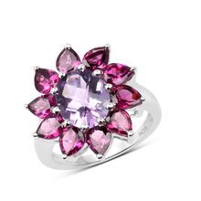 Load image into Gallery viewer, Natural Amethyst and Rhodolite Floral Ring