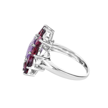 Load image into Gallery viewer, Natural Amethyst and Rhodolite Floral Ring