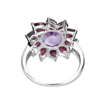 Load image into Gallery viewer, Natural Amethyst and Rhodolite Floral Ring