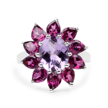 Load image into Gallery viewer, Natural Amethyst and Rhodolite Floral Ring
