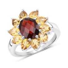 Load image into Gallery viewer, Natural Garnet and Citrine Sunflower Ring