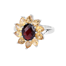 Load image into Gallery viewer, Natural Garnet and Citrine Sunflower Ring